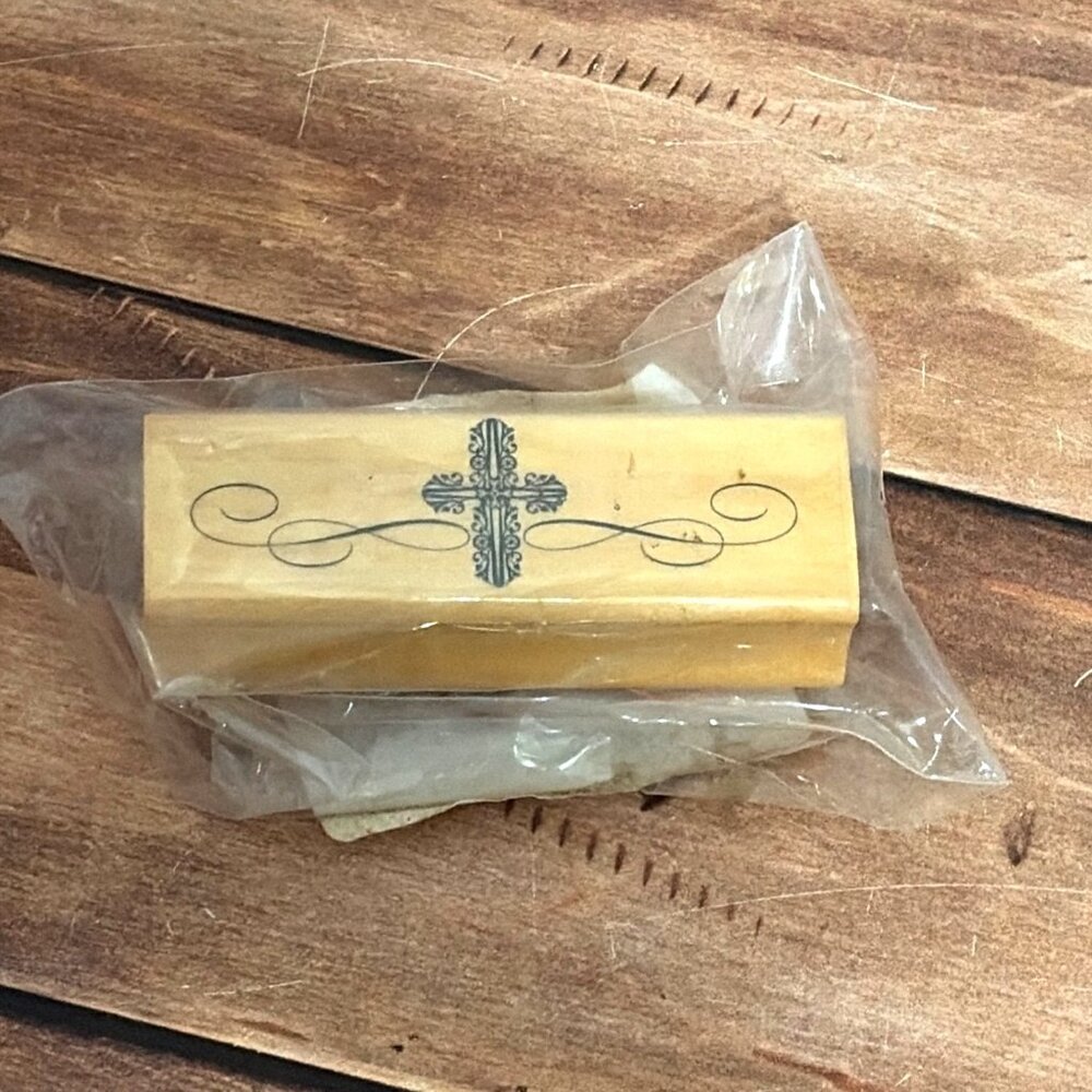 2011 MICHAELS 189429 CROSS WOOD MOUNTED RUBBER STAMP